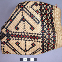 Basketry envelope, woven black and red decoration