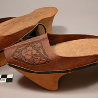 Pair of shoes - wooden with carved leather caps