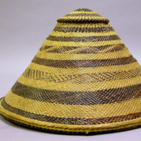 Woven hat with horizontal dark banding