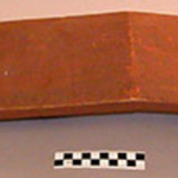 Wooden shield - rectangular, flat at end, 3 prongs at top with center +