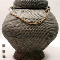gor-bun; a covered basket, with lid and twine handles