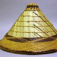Woven leaf hat with woven bamboo at rim and finial
