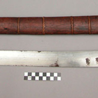 Kris - straight blade; metal handle cord-wrapped grip; wooden and +